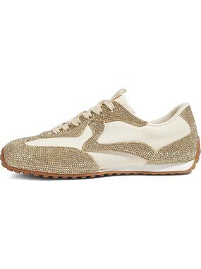 Women's Champagne Rhinestone Bedazzled Shiny Thin Sole Low-Heel Fashion Sneakers